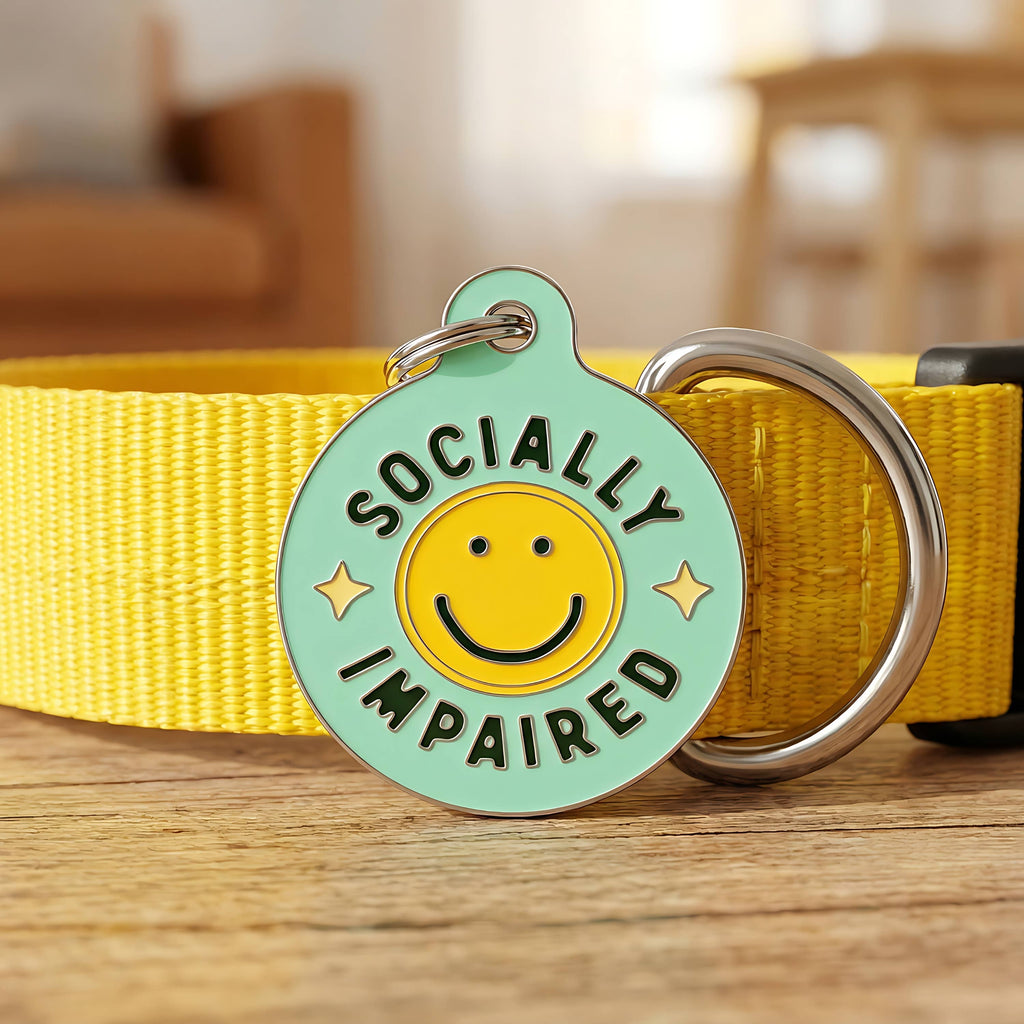 Funny Dog Charm & Pet ID Tag - Socially Impaired *Green