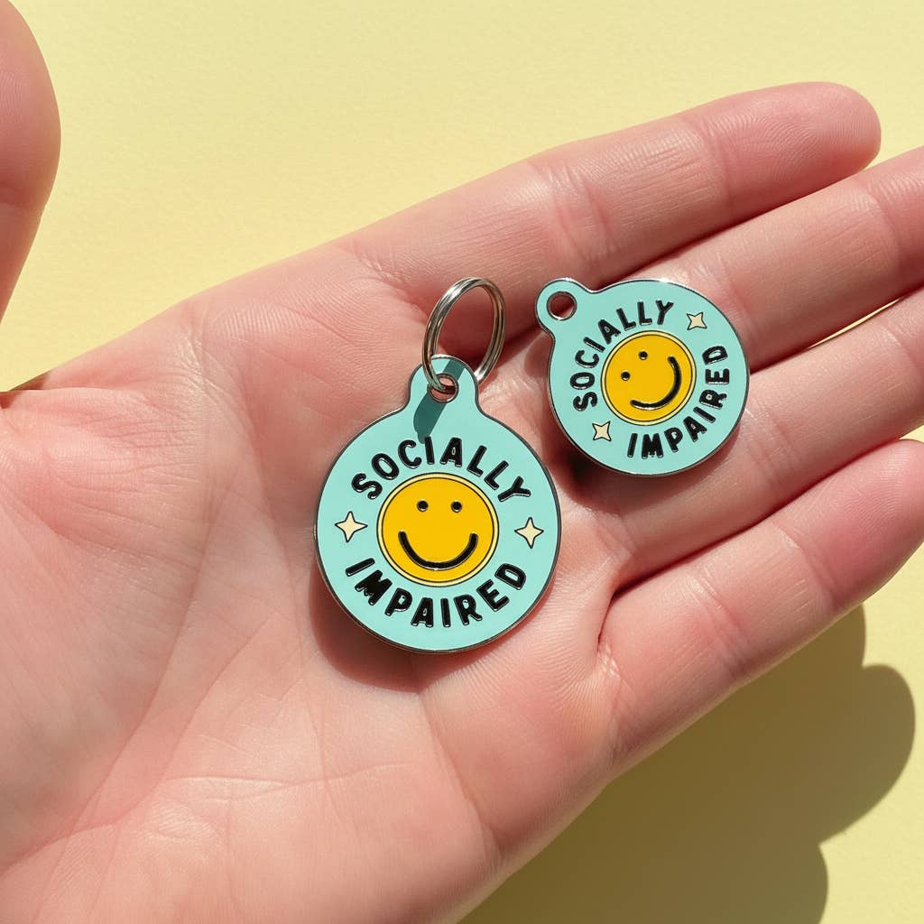 Funny Dog Charm & Pet ID Tag - Socially Impaired *Green